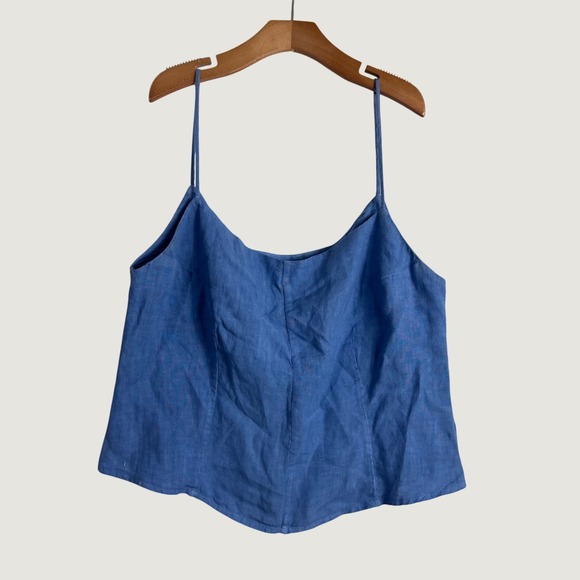 120% Lino Tops - 120% Lino Blue Linen Spaghetti Strap Camisole Tank Top summer essential Italy
